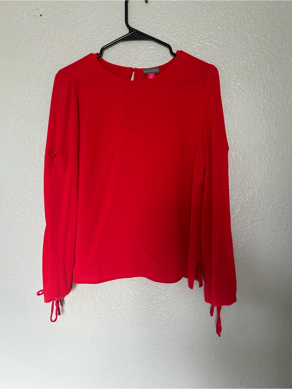 Vince Camuto Bright Red Long-Sleeve Tie-Sleeve Blouse